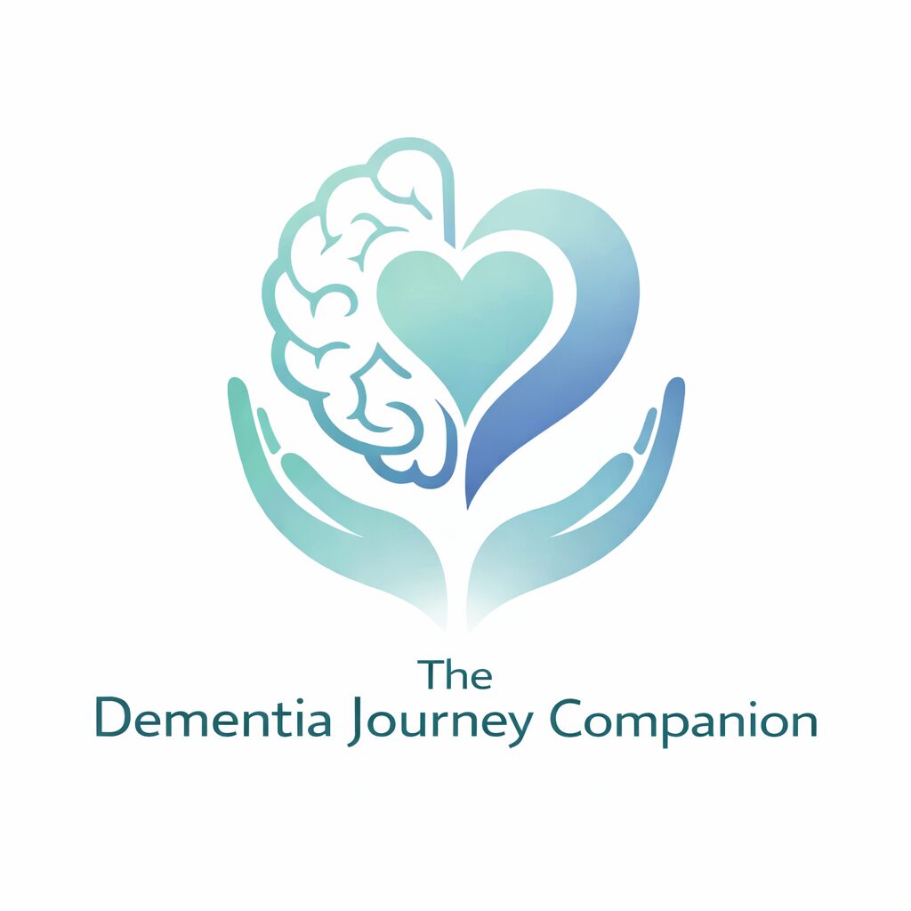 Illustration of a brain and heart held by two hands, with text 'The Dementia Journey Companion'.