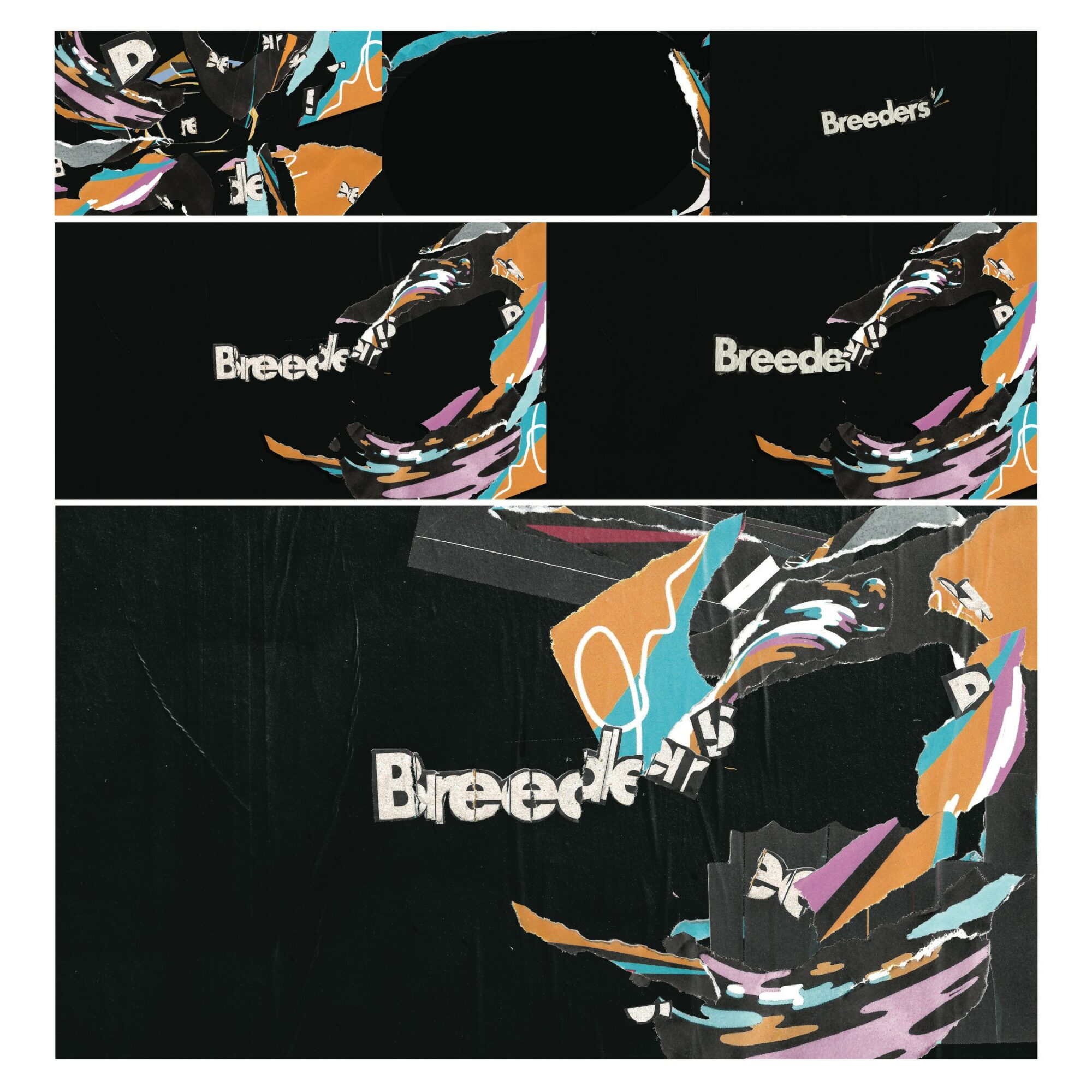 Abstract colorful shapes with the word 'Breeders' on a black background.