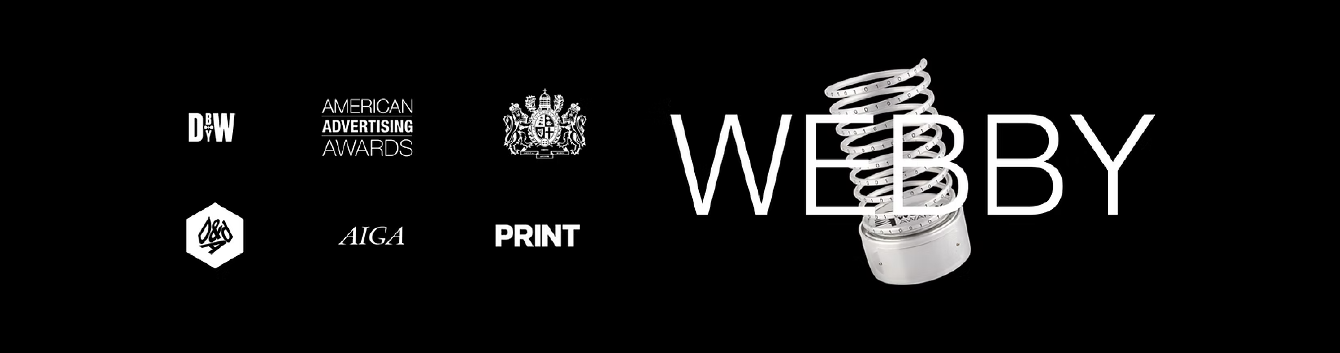 Black background with white text and logos, including 'WEBBY' with a spring-like design on the letter 'Y'.