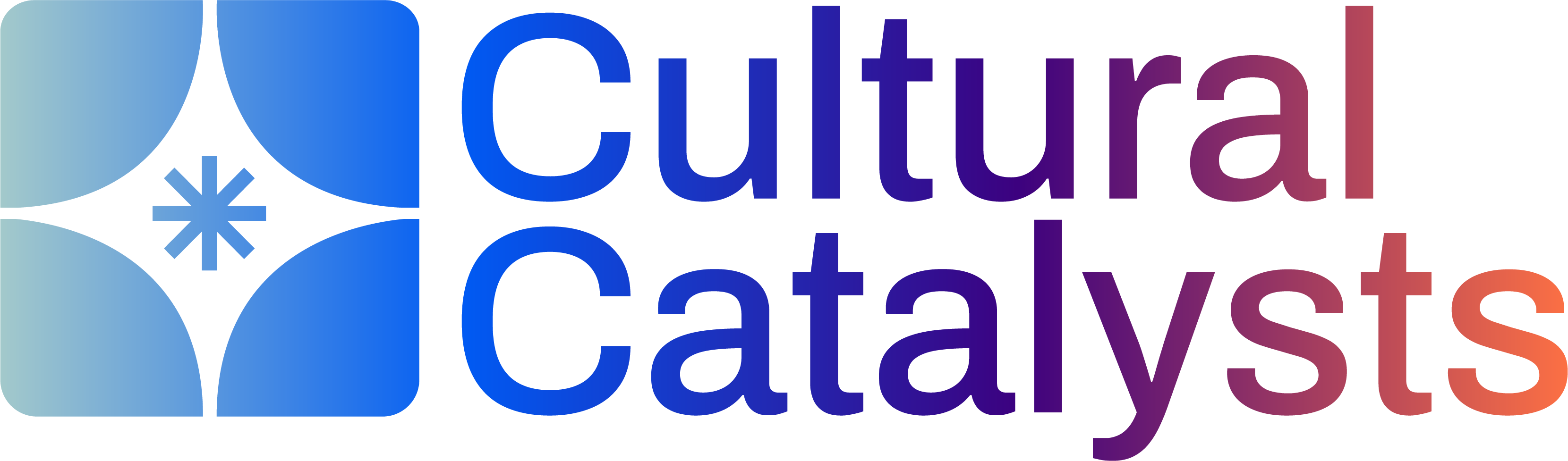 Logo with blue and purple shapes and text reading 'Cultural Catalysts'.