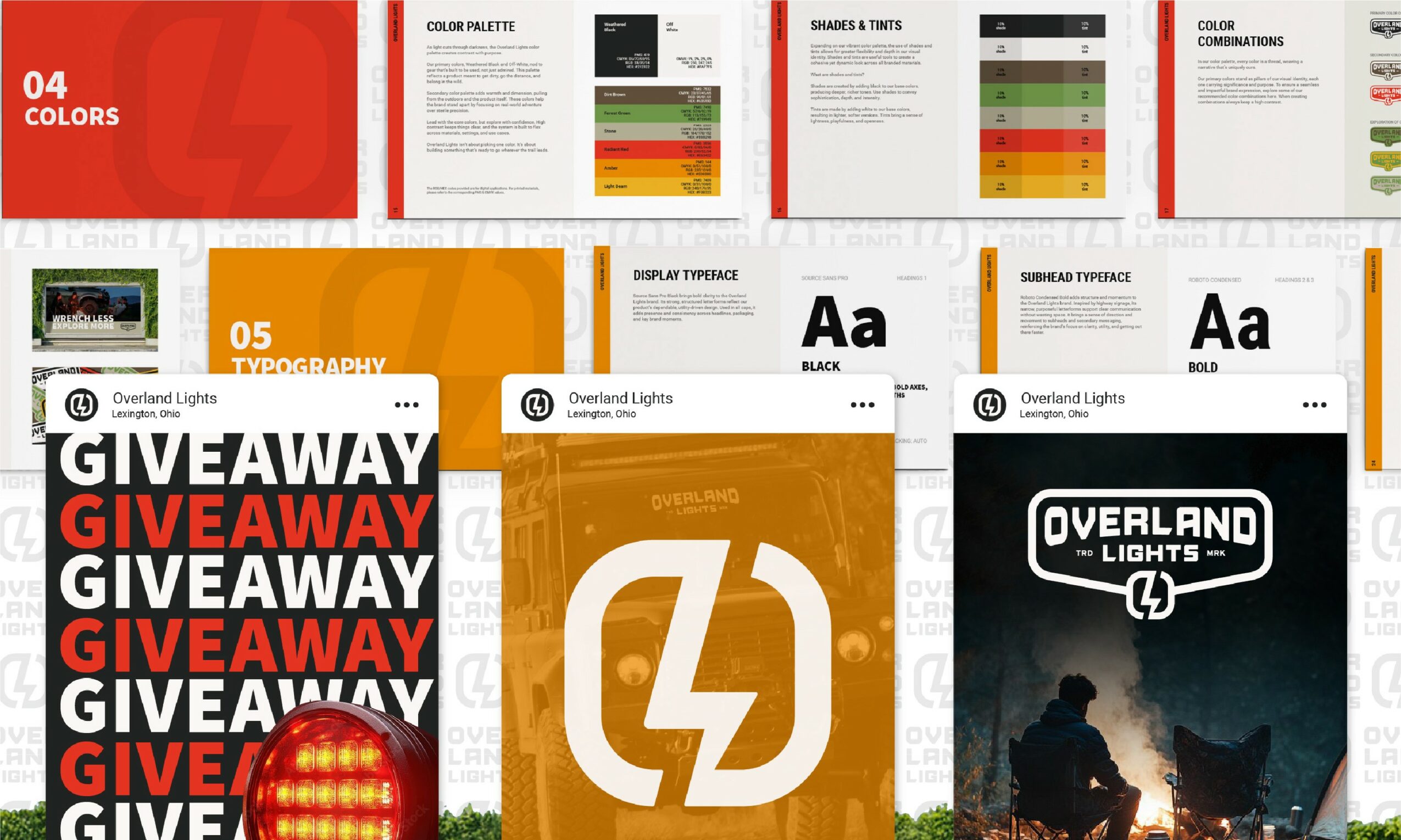 Multiple images of promotional materials, including giveaway posters, logos, and event flyers with text and graphics.