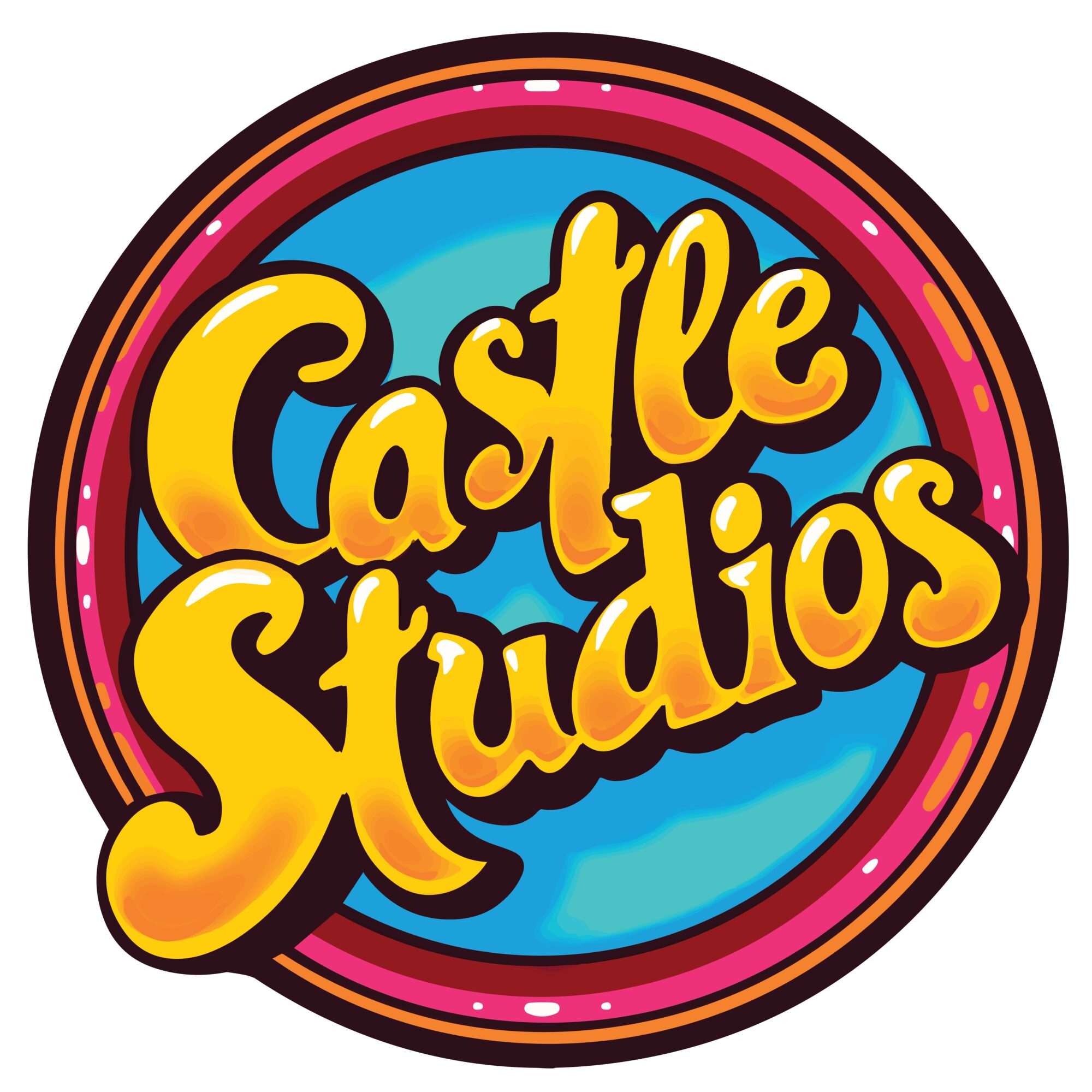 Colorful circular logo with the words 'Castle Studios' in yellow, stylized text, on a blue background.