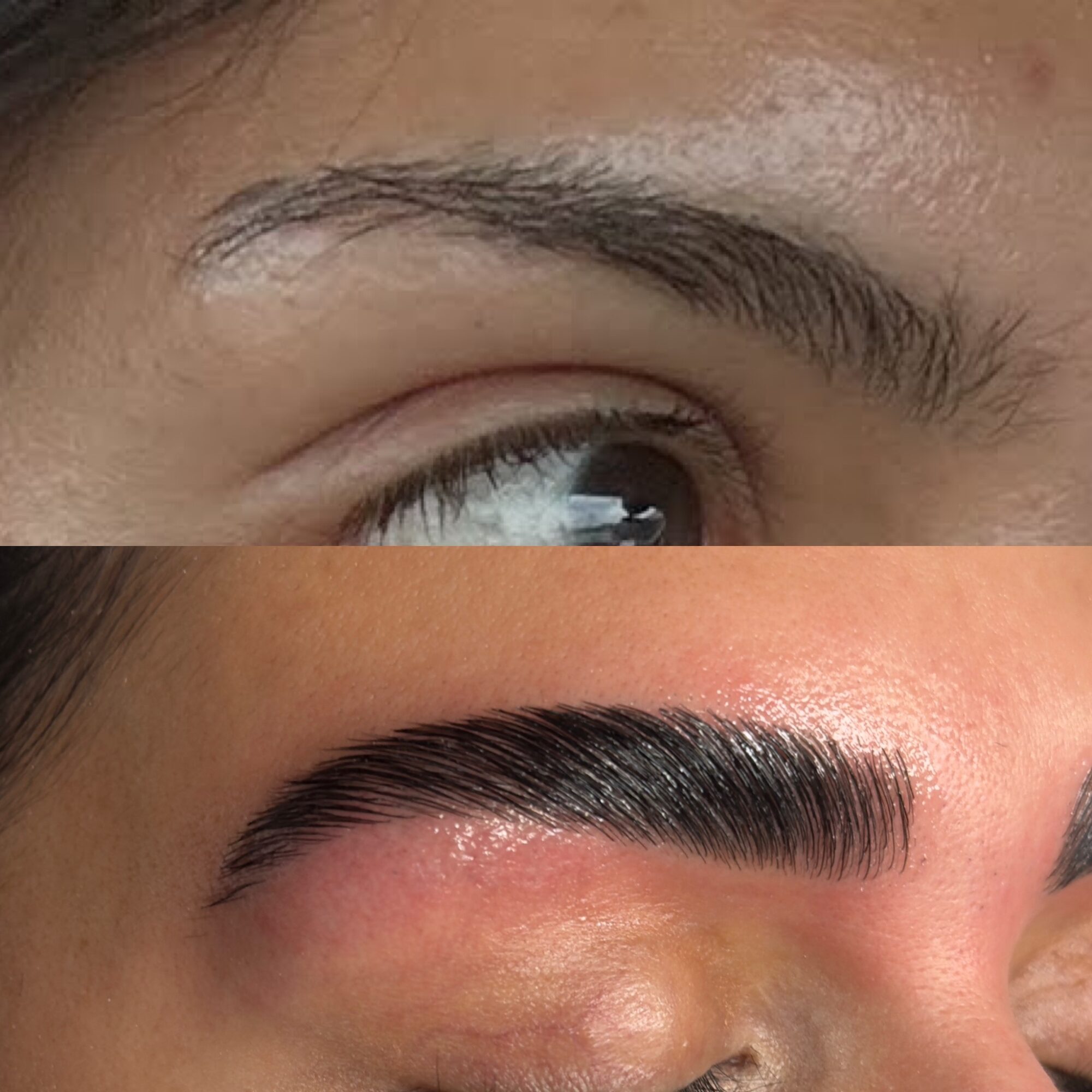 Close-up of a person's eye and eyebrow, with the eye looking to the side and the eyebrow appearing well-groomed.