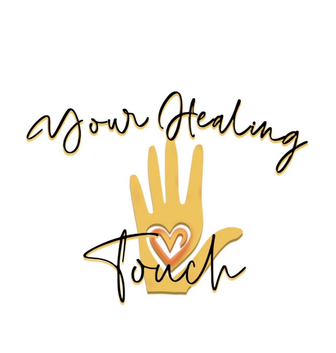 Text says 'Your Healing Touch' with a hand illustration and a heart inside the hand.