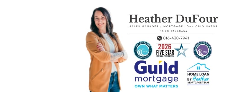 Business card with a woman smiling, text, and logos, including Guild mortgage and Five Star, on a white background.