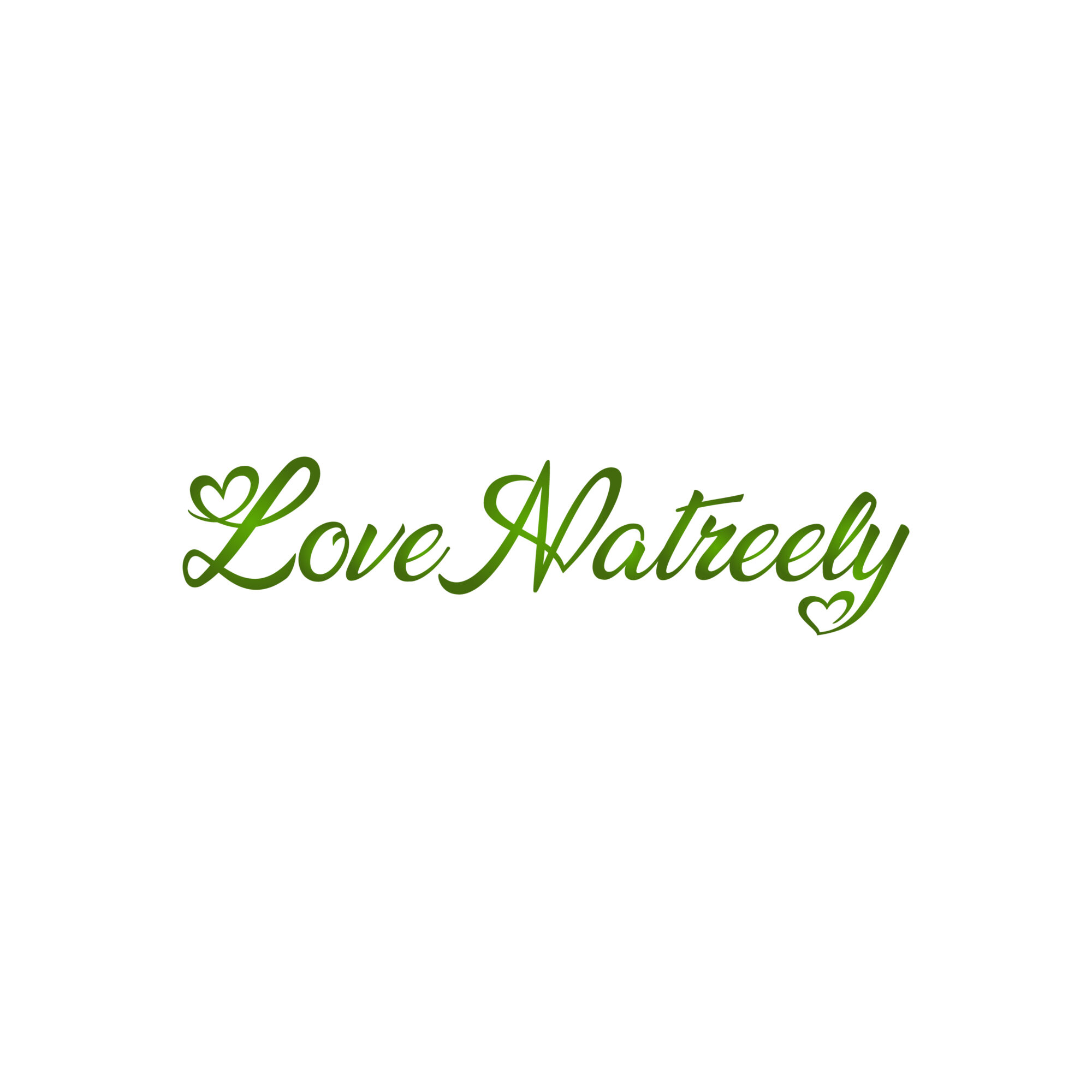 Text reads 'Love Naturally' in green cursive with small heart icons on each side.