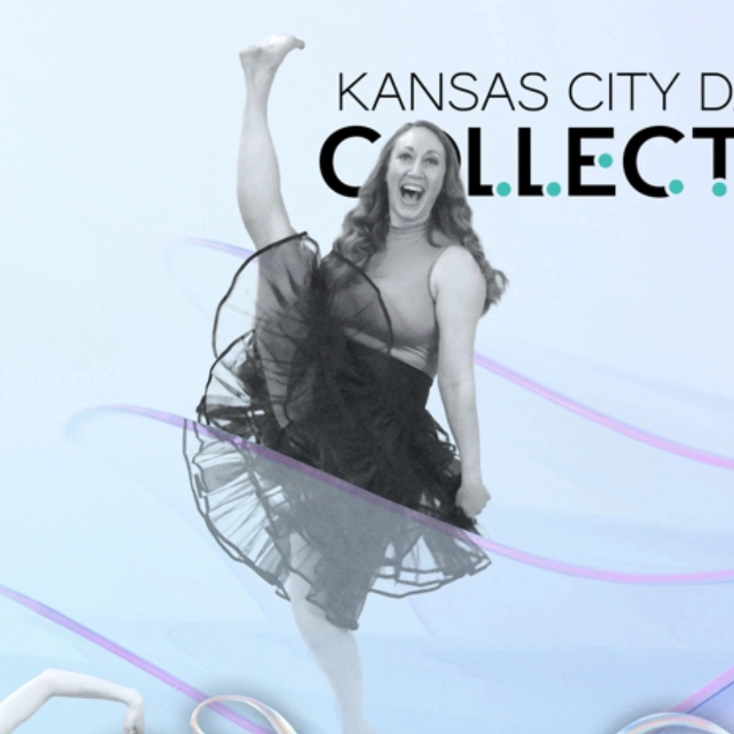 Woman in black dress smiling and raising her leg, with text 'Kansas City' and 'Collect' in the background.