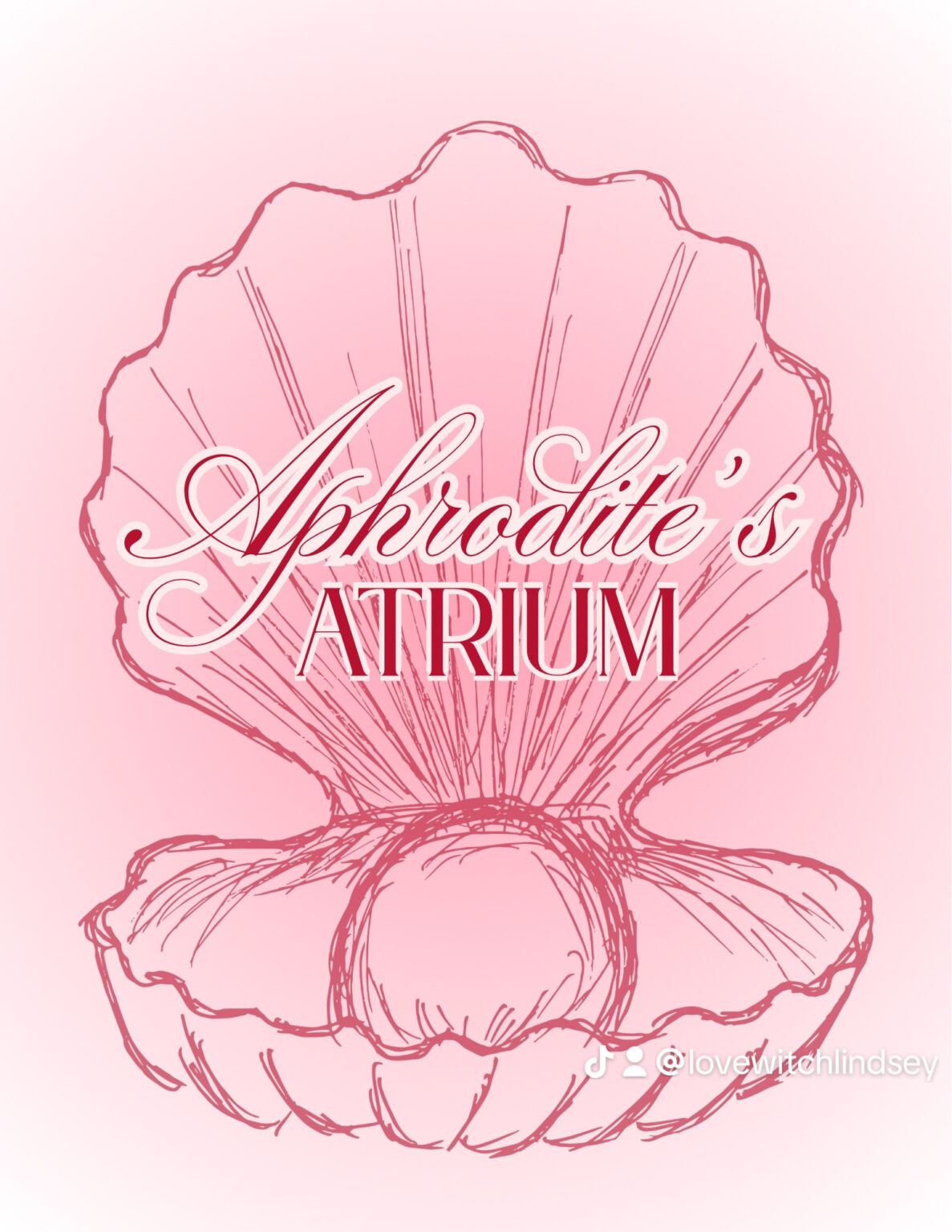Pink background with a sketch of a seashell and the text 