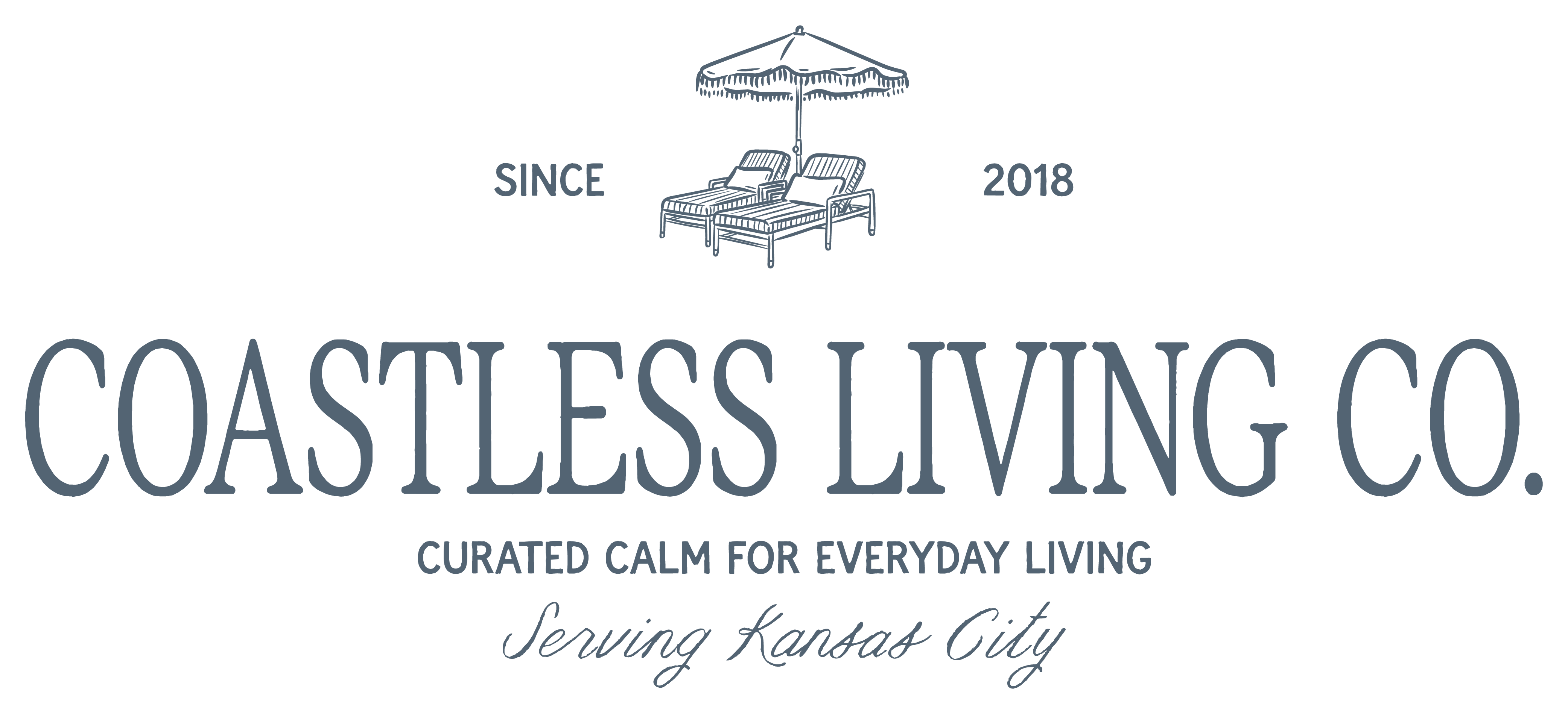 Logo for Coastless Living Co. with a hammock and text about Kansas City, established in 2018.