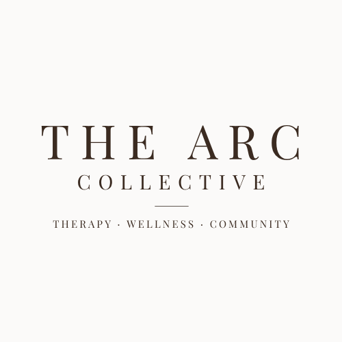 Logo with text: THE ARC COLLECTIVE, therapy, wellness, community, on a white background.