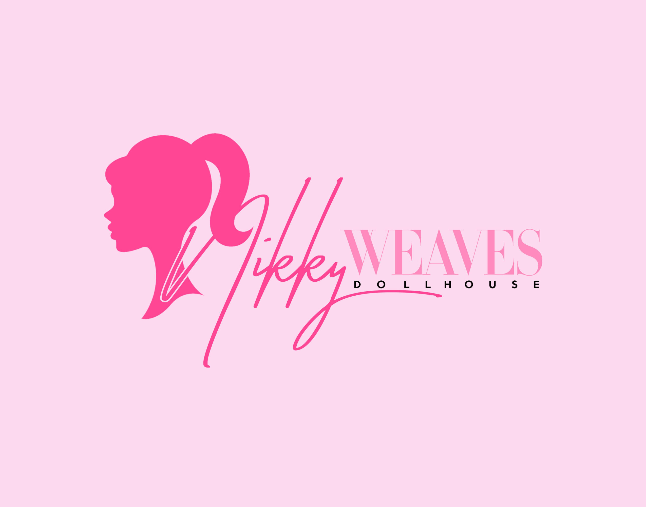 Pink silhouette of a girl with a ponytail, with text 'Lifey Weaves Dollhouse' in pink and black.
