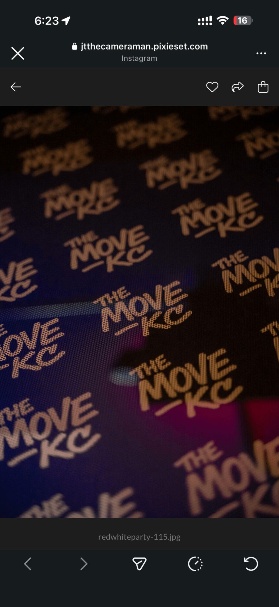 Multiple illuminated logos of 'The Movie KC' on a dark background, some with purple and pink lighting effects.