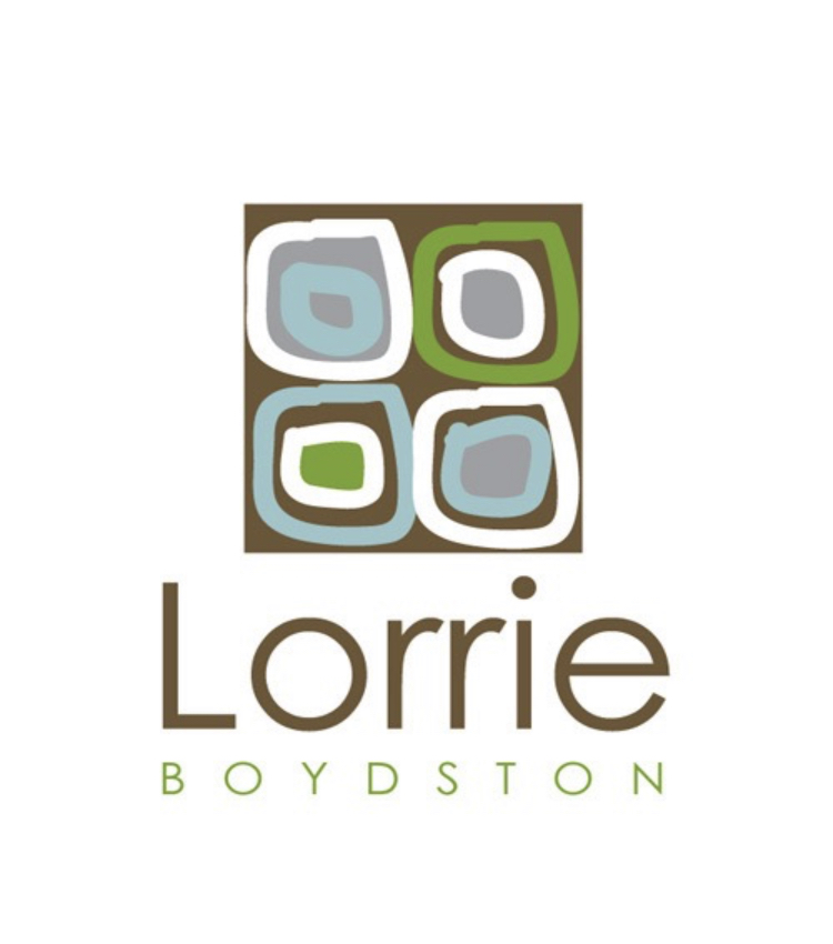 Logo with four abstract square shapes in blue, green, and gray, and the text 'Lorrie Boydston' below.