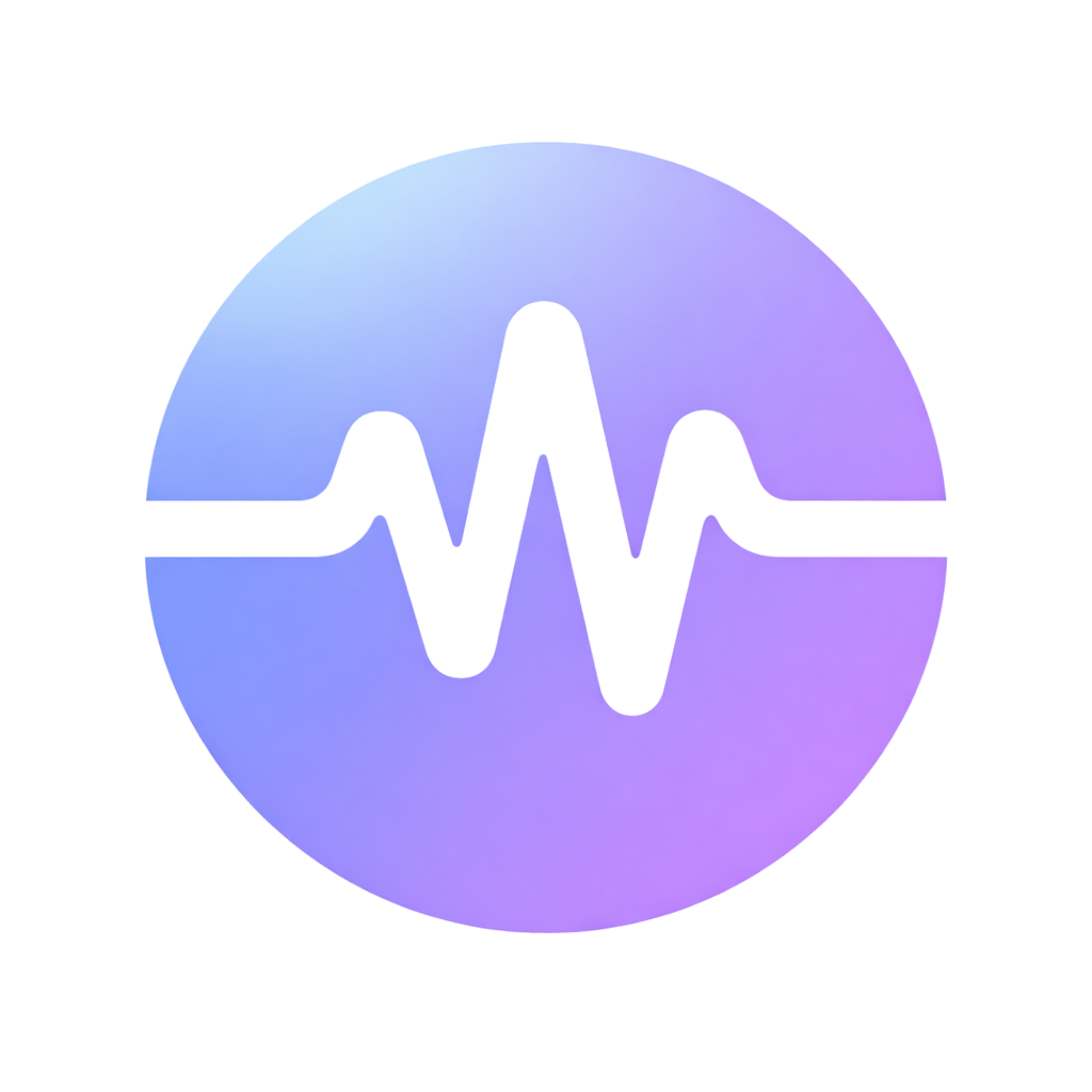 Circular icon with a gradient purple and blue background and a black heartbeat line inside, on a black background.