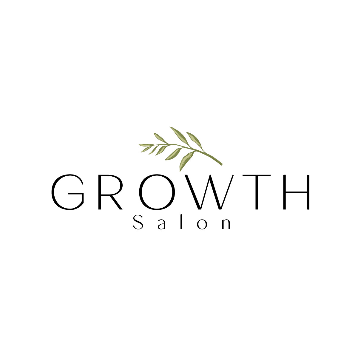 Logo with a green leaf above the words 'GROWTH Salon' in black text on a white background.