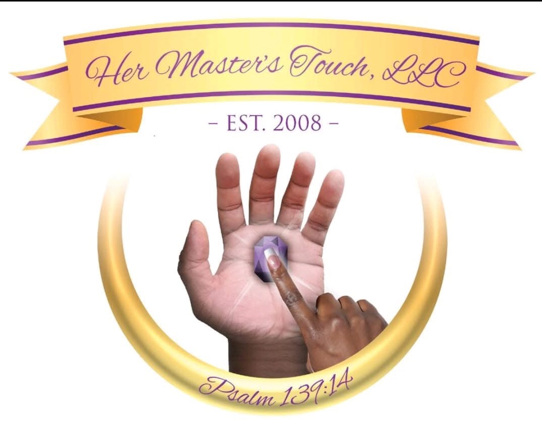 A hand with a finger touching a glowing purple light on the palm, surrounded by a gold circle, with a banner above.
