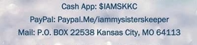 Text with payment app and mailing address information, blue background.