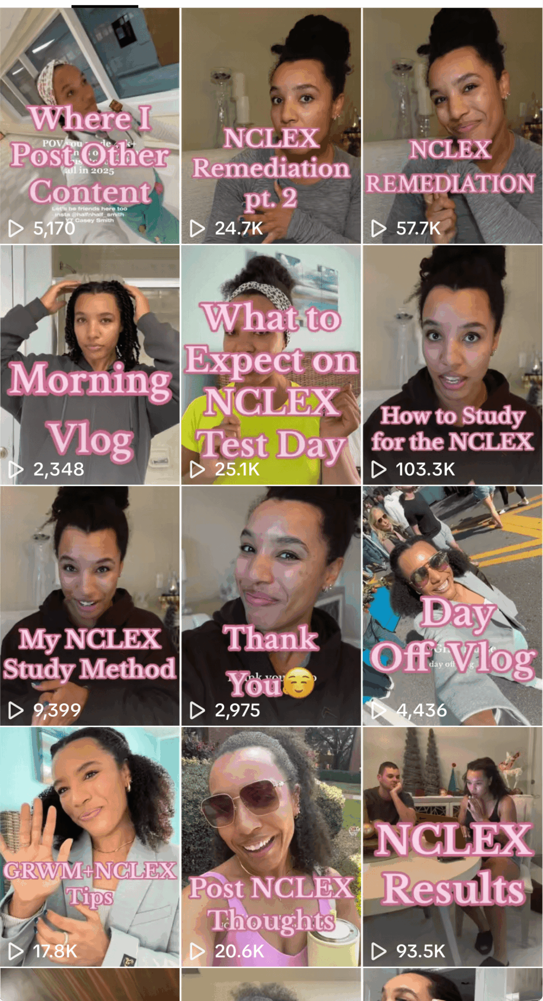 Collage of nine images with text overlays about NCLEX study tips and results, featuring women studying and smiling.