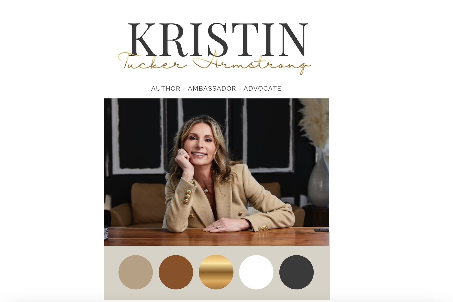 Book cover with a woman sitting at a table, smiling, with text and color swatches below.