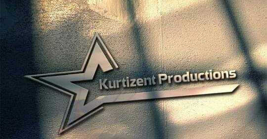 Logo with a star and text reading 'Kurtizent Productions' on a metallic surface.