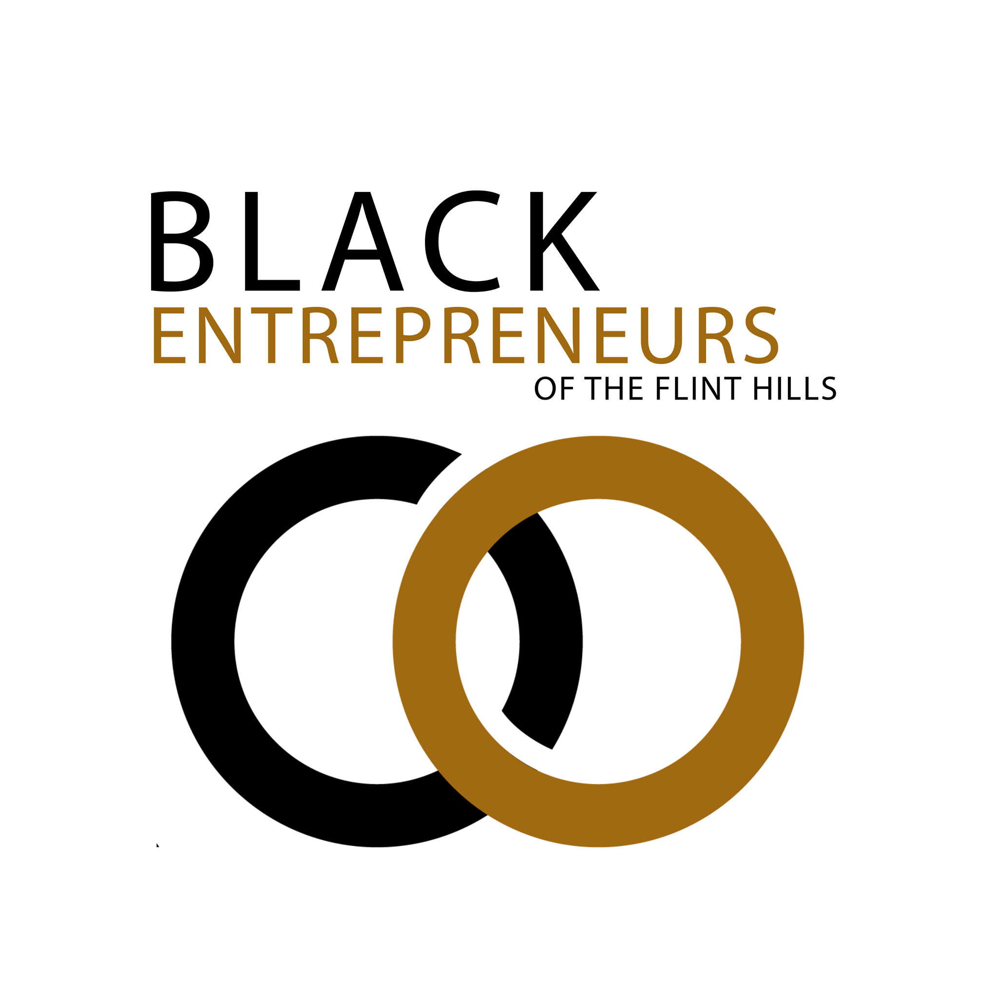 Logo with two interlocking circles, one black and one gold, and text about Black entrepreneurs of the Flint Hills.