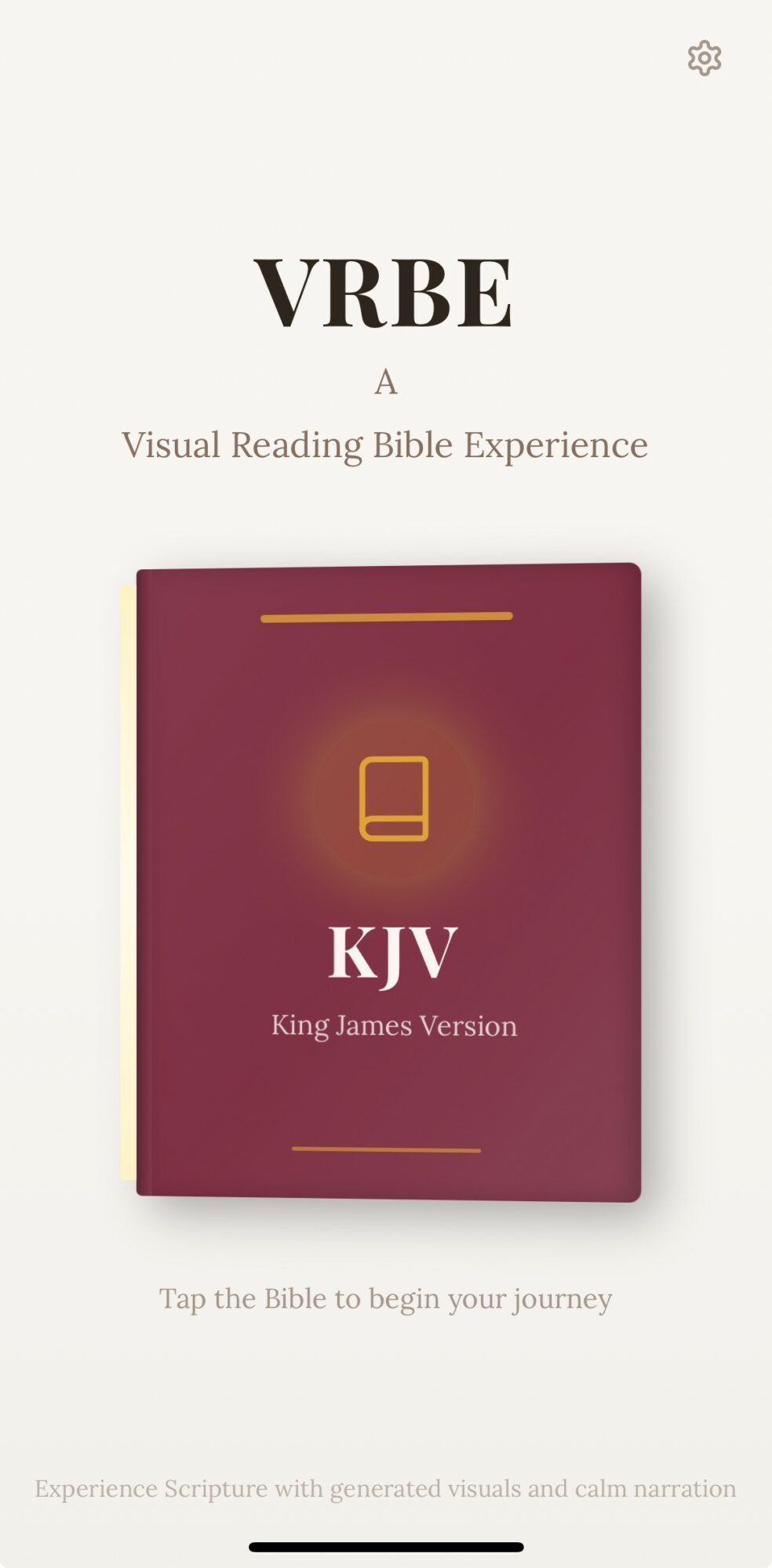 Book cover titled 'VRBE' with subtitle 'A Visual Reading Bible Experience' and 'KJV' in the center.